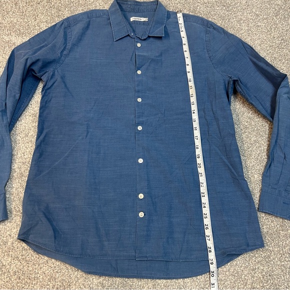 J Lindeberg Shirt Mens Extra Large Blue Chambray Button Up Long Sleeve Casual - Picture 2 of 6